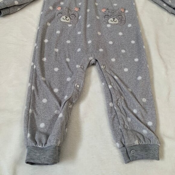 5/$25 Carter's fleece footless hooded gray polkadot jammies outfit sleeper - Picture 2 of 5